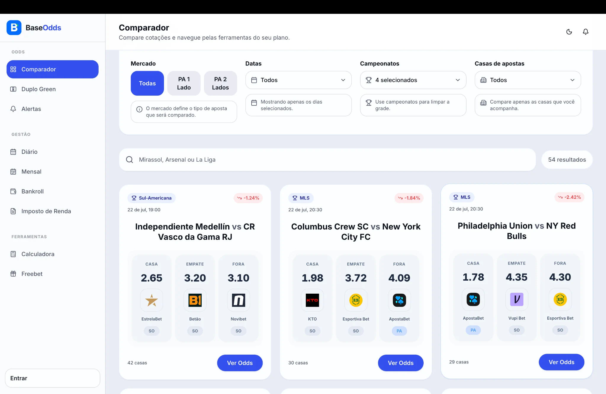Base Odds — Comparador no tema Claro