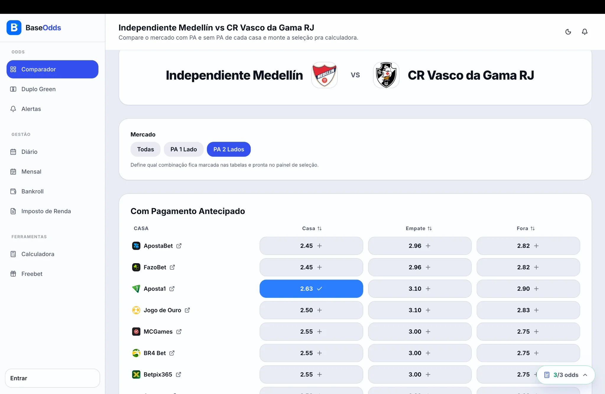 Base Odds — Odds detalhadas no tema Claro